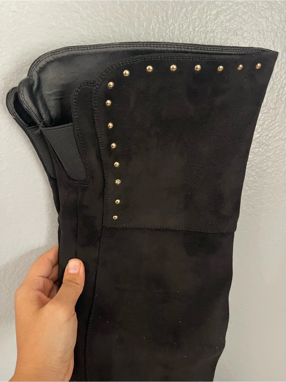 XOXO Black Over-the-Knee Studded Suede-Look Boots